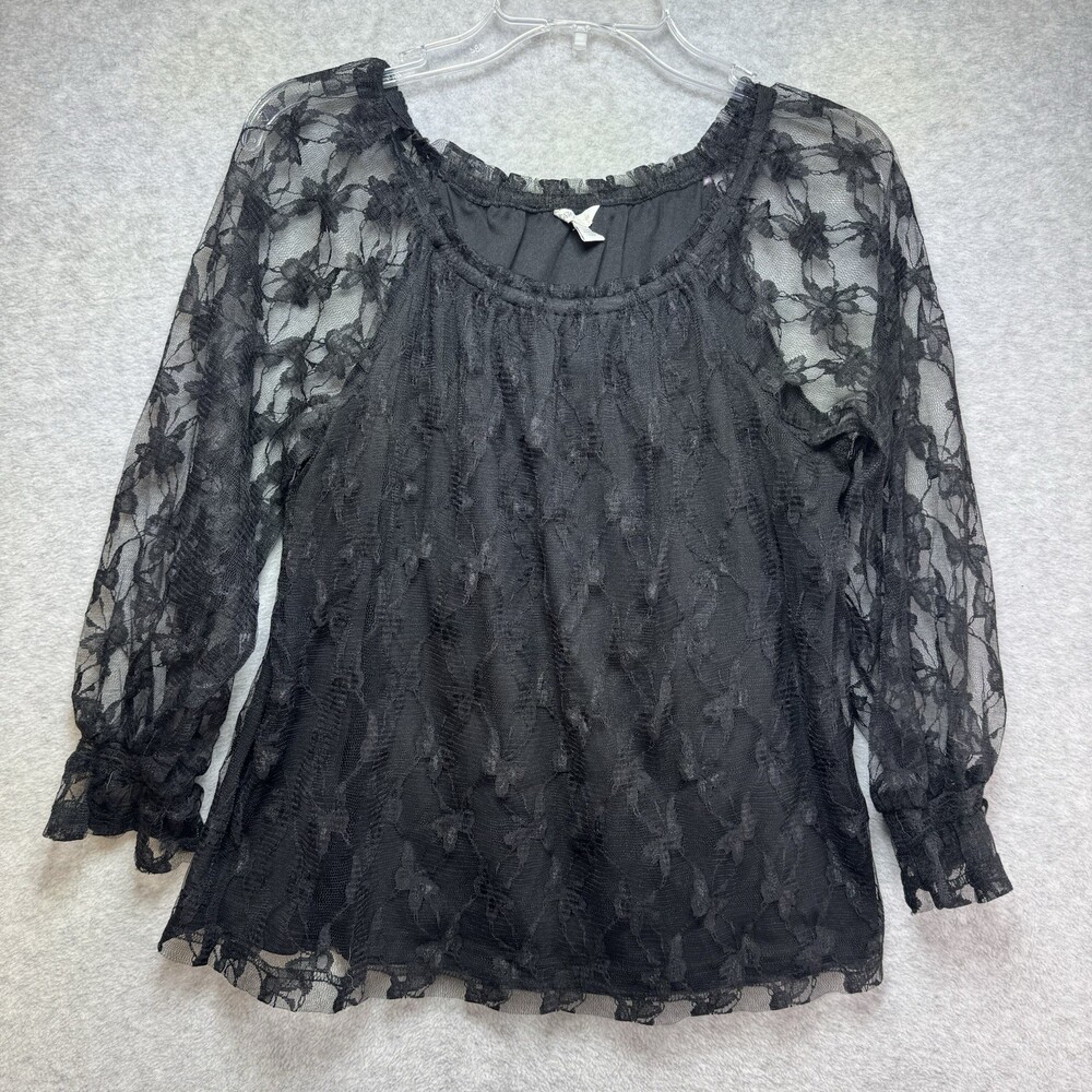 Y2K WHIMSIGOTH Butterfly Black Lace Top Fairy Grunge Festival Small Long Sleeve‎